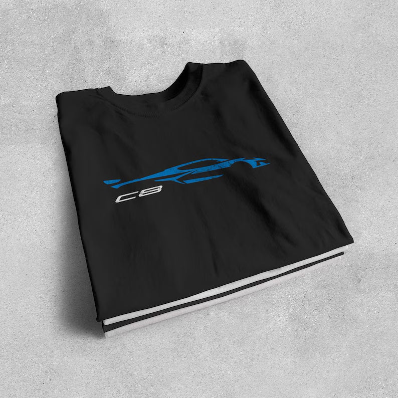 Corvette C8 Blue Distressed T-Shirt, C8 Logo, Bella+Canvas T-Shirt, Corvette Apparel, Graphic Tee, Soft T-Shirt, Unisex Shirt, Grunge