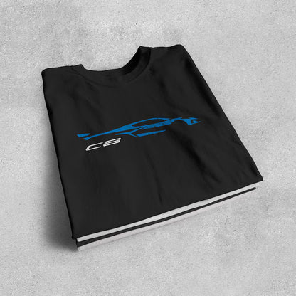 Corvette C8 Blue Distressed T-Shirt, C8 Logo, Bella+Canvas T-Shirt, Corvette Apparel, Graphic Tee, Soft T-Shirt, Unisex Shirt, Grunge