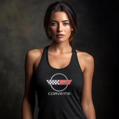 Corvette C4 Women's Racerback Tank Top, Gifts for Car Girls, Summer Top, Fitness Tank, Raceday Gear, Black Corvette Shirt