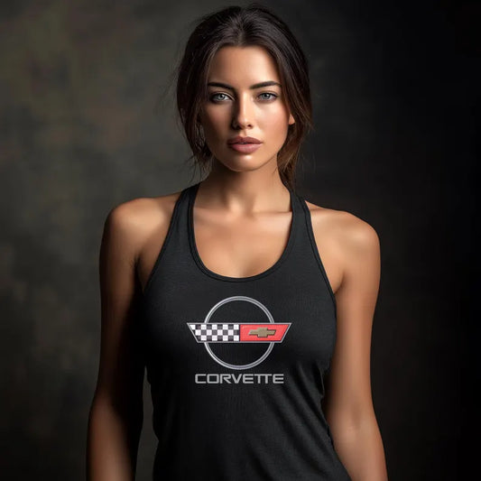 Corvette C4 Women's Racerback Tank Top, Gifts for Car Girls, Summer Top, Fitness Tank, Raceday Gear, Black Corvette Shirt