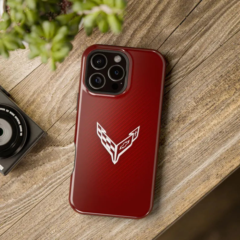 Corvette C8 Magnetic Tough Case, iPhone Case, Impact Resistant, MagSafe, Rubber Liner, Matte or Glossy, Cell Phone Case