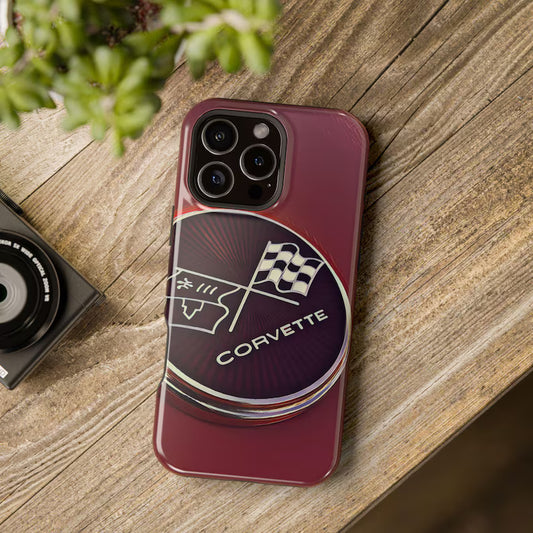 Corvette Emblem Magnetic Tough Case, iPhone Case, Impact Resistant, MagSafe, Rubber Liner, Matte or Glossy, Cell Phone Case