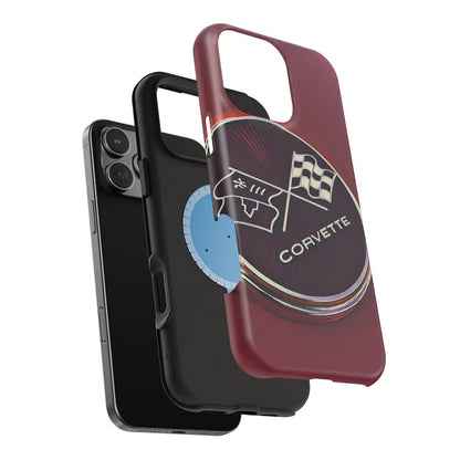 Corvette Emblem Magnetic Tough Case, iPhone Case, Impact Resistant, MagSafe, Rubber Liner, Matte or Glossy, Cell Phone Case
