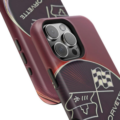 Corvette Emblem Magnetic Tough Case, iPhone Case, Impact Resistant, MagSafe, Rubber Liner, Matte or Glossy, Cell Phone Case