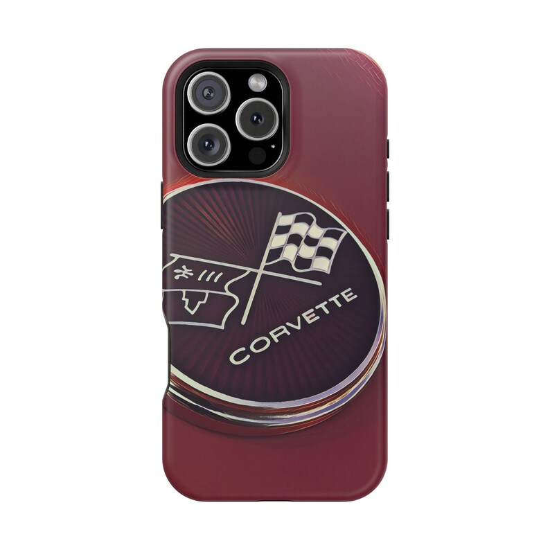 Corvette Emblem Magnetic Tough Case, iPhone Case, Impact Resistant, MagSafe, Rubber Liner, Matte or Glossy, Cell Phone Case