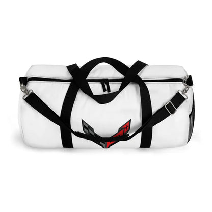 White Corvette Duffel Bag, C8 Logo, Gym Bag, Travel Bag, Gifts for Car Guys, Gifts for Car Girls, Corvette Merch, Overnight Duffel