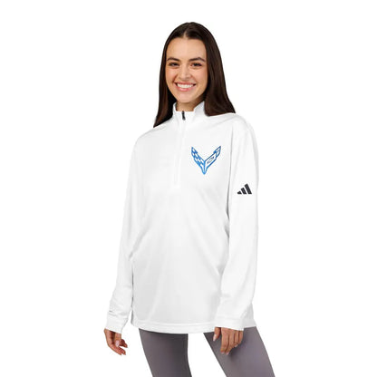 Adidas® Quarter-Zip Corvette C8 Pullover, Athletic Wear, Gym Lovers, Gifts for Him/Her, Casual Wear, Long Sleeve, Blue Corvette Logo