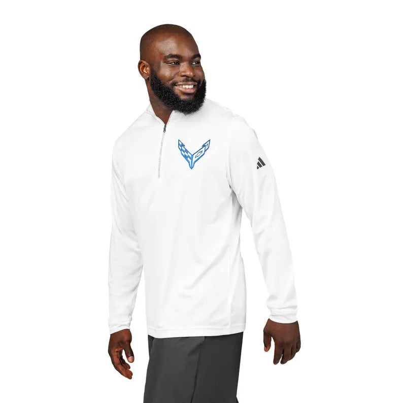 Adidas® Quarter-Zip Corvette C8 Pullover, Athletic Wear, Gym Lovers, Gifts for Him/Her, Casual Wear, Long Sleeve, Blue Corvette Logo