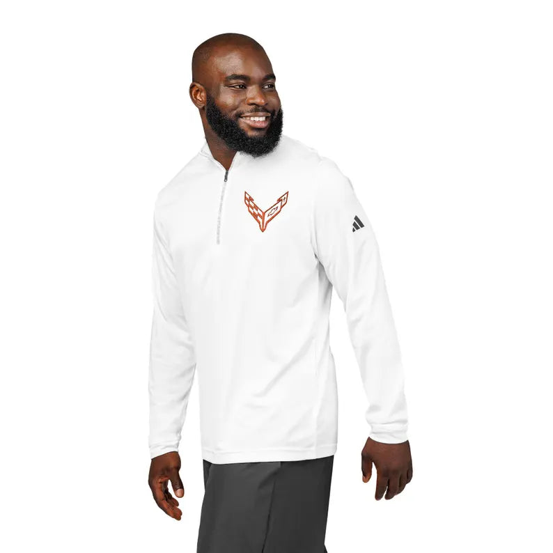 Adidas® Quarter-Zip Corvette C8 Pullover, Athletic Wear, Gym Lovers, Gifts for Him/Her, Casual Wear, Long Sleeve, Orange Corvette Logo