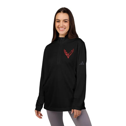 Adidas® Quarter-Zip Corvette C8 Pullover, Athletic Wear, Gym Lovers, Gifts for Him/Her, Casual Wear, Long Sleeve, Red Corvette Logo