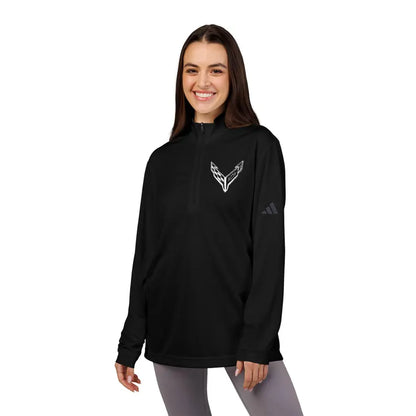Adidas® Quarter-Zip Corvette C8 Pullover, Athletic Wear, Gym Lovers, Gifts for Him/Her, Casual Wear, Long Sleeve, White Corvette Logo