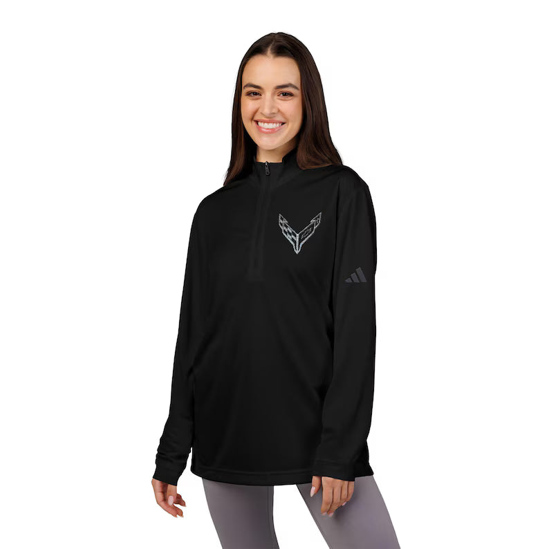 Adidas® Quarter-Zip Corvette C8 Pullover, Athletic Wear, Gym Lovers, Gifts for Him/Her, Casual Wear, Long Sleeve, Gray Corvette Logo