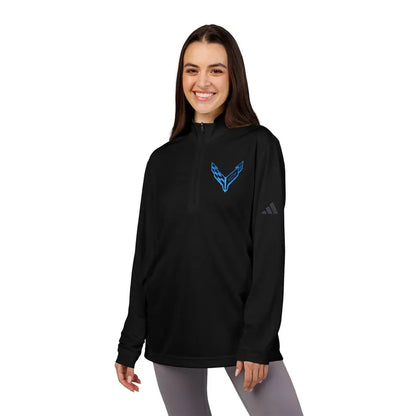 Adidas® Quarter-Zip Corvette C8 Pullover, Athletic Wear, Gym Lovers, Gifts for Him/Her, Casual Wear, Long Sleeve, Blue Corvette Logo
