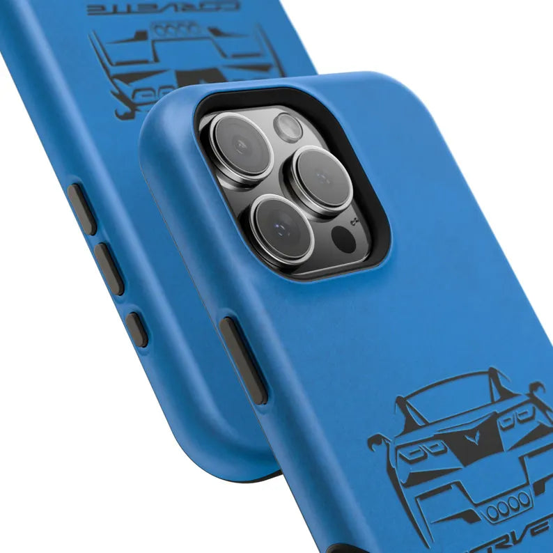 Corvette C7 Custom Illustrated Magnetic Tough Case, iPhone Case, Impact Resistant, MagSafe, Rubber Liner, Matte or Glossy, Cell Phone Case