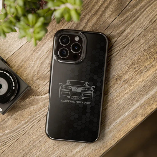 Corvette C7 Custom Illustrated Magnetic Tough Case, iPhone Case, Impact Resistant, MagSafe, Rubber Liner, Matte or Glossy, Cell Phone Case