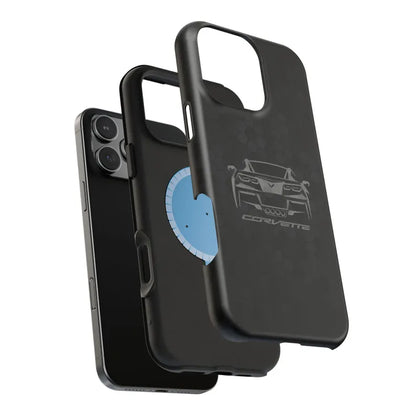 Corvette C7 Custom Illustrated Magnetic Tough Case, iPhone Case, Impact Resistant, MagSafe, Rubber Liner, Matte or Glossy, Cell Phone Case