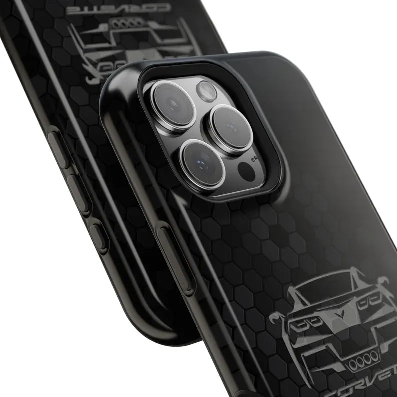Corvette C7 Custom Illustrated Magnetic Tough Case, iPhone Case, Impact Resistant, MagSafe, Rubber Liner, Matte or Glossy, Cell Phone Case