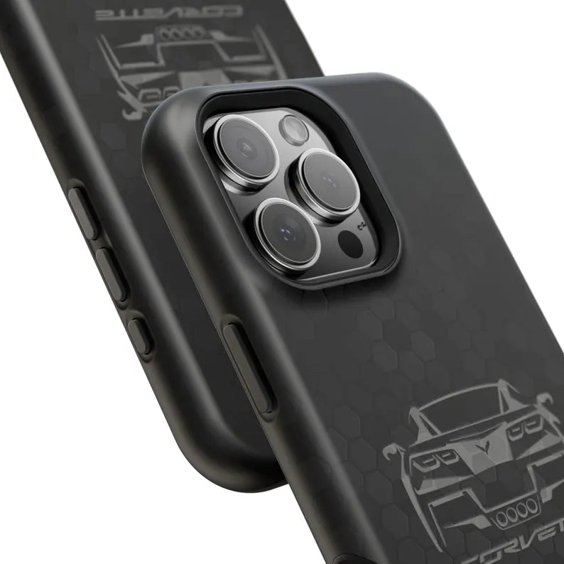 Corvette C7 Custom Illustrated Magnetic Tough Case, iPhone Case, Impact Resistant, MagSafe, Rubber Liner, Matte or Glossy, Cell Phone Case