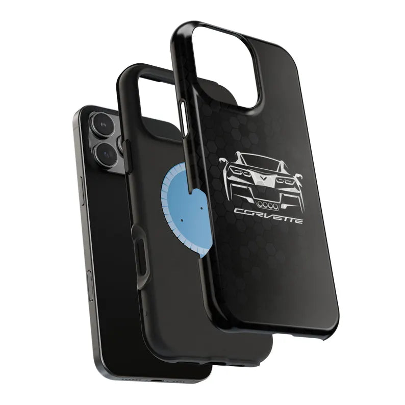Corvette C7 Custom Illustrated Magnetic Tough Case, iPhone Case, Impact Resistant, MagSafe, Rubber Liner, Matte or Glossy, Cell Phone Case