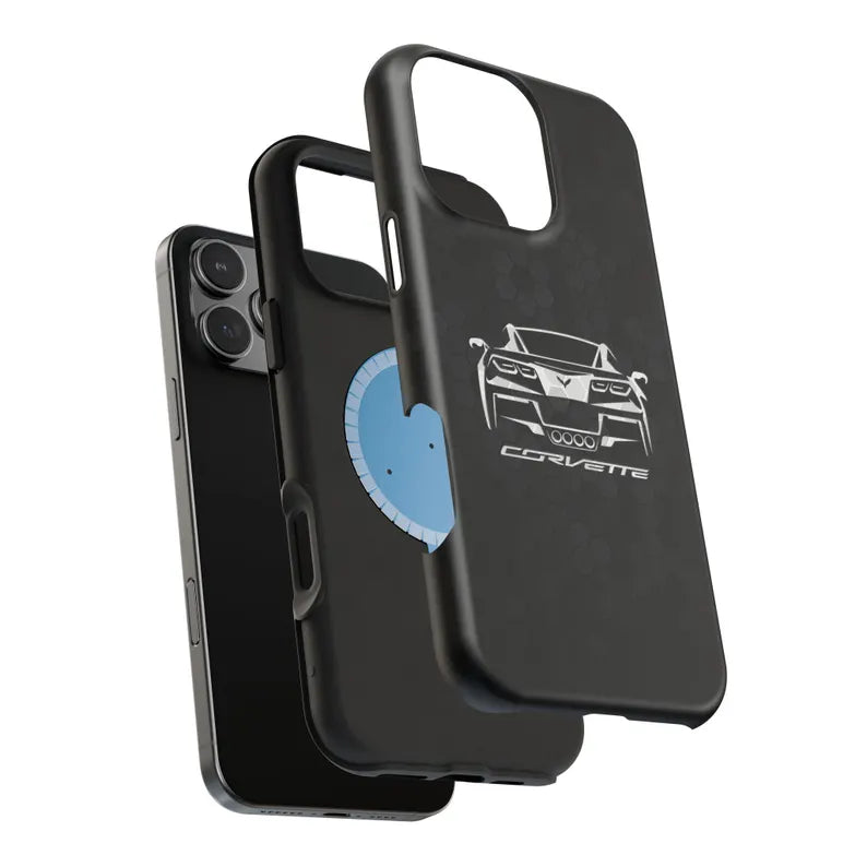 Corvette C7 Custom Illustrated Magnetic Tough Case, iPhone Case, Impact Resistant, MagSafe, Rubber Liner, Matte or Glossy, Cell Phone Case