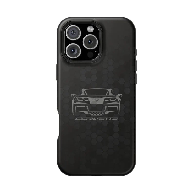 Corvette C7 Custom Illustrated Magnetic Tough Case, iPhone Case, Impact Resistant, MagSafe, Rubber Liner, Matte or Glossy, Cell Phone Case