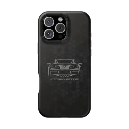 Corvette C7 Custom Illustrated Magnetic Tough Case, iPhone Case, Impact Resistant, MagSafe, Rubber Liner, Matte or Glossy, Cell Phone Case
