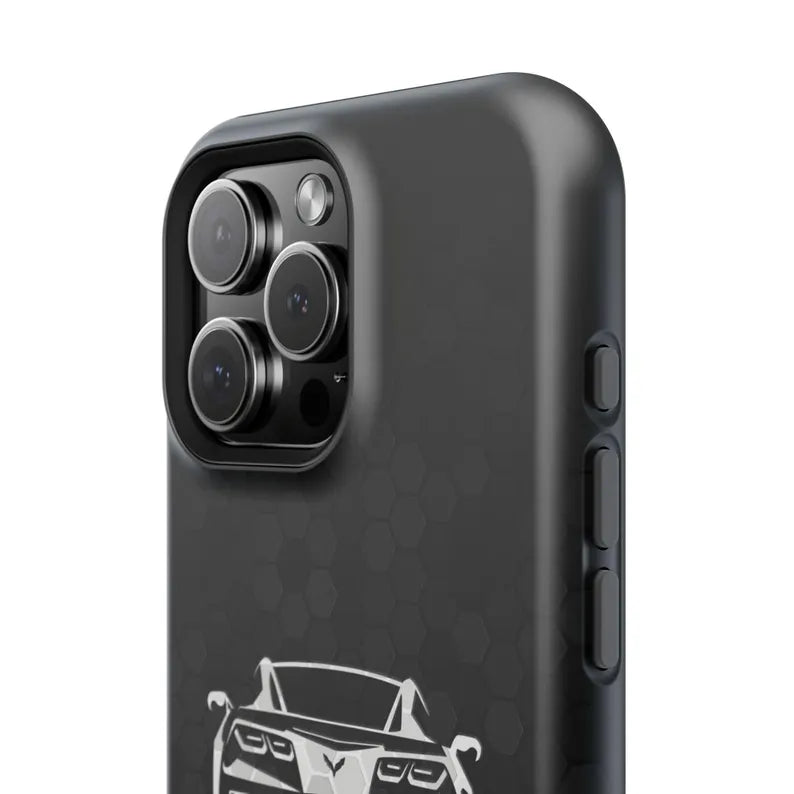 Corvette C7 Custom Illustrated Magnetic Tough Case, iPhone Case, Impact Resistant, MagSafe, Rubber Liner, Matte or Glossy, Cell Phone Case