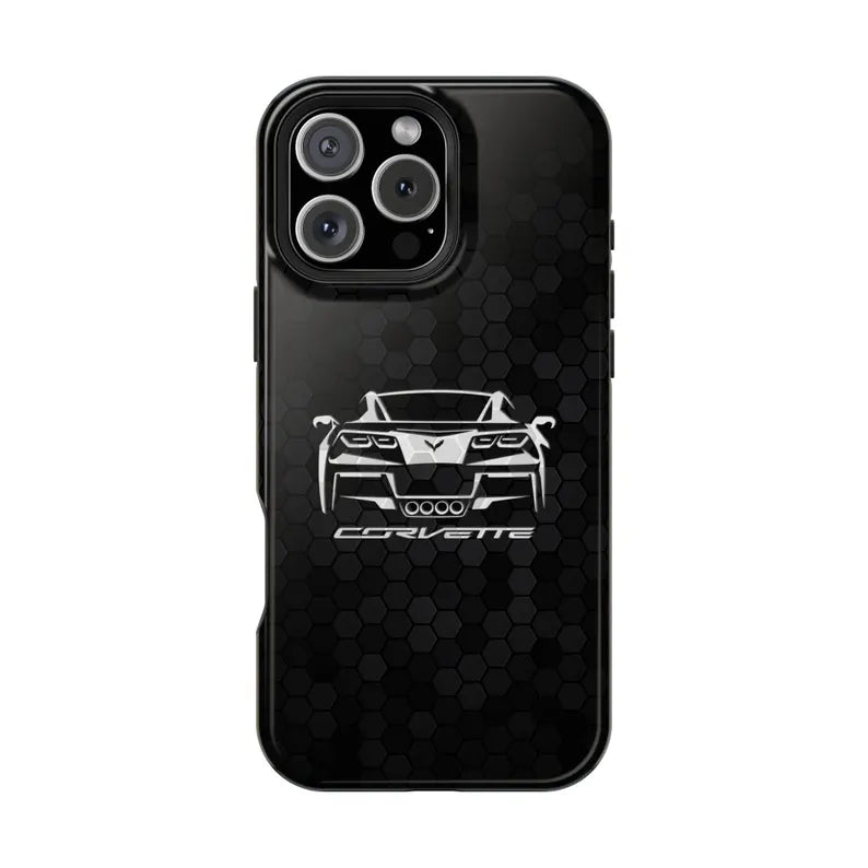 Corvette C7 Custom Illustrated Magnetic Tough Case, iPhone Case, Impact Resistant, MagSafe, Rubber Liner, Matte or Glossy, Cell Phone Case