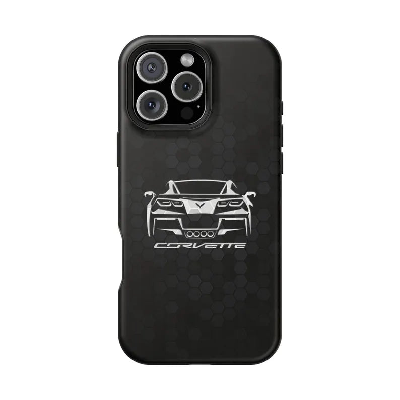 Corvette C7 Custom Illustrated Magnetic Tough Case, iPhone Case, Impact Resistant, MagSafe, Rubber Liner, Matte or Glossy, Cell Phone Case