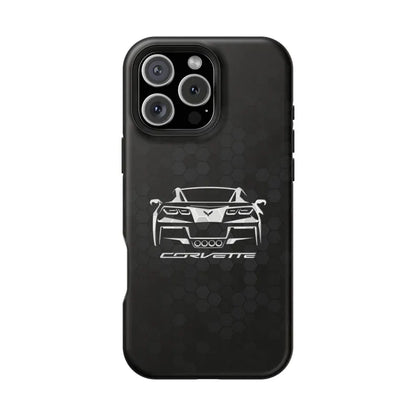 Corvette C7 Custom Illustrated Magnetic Tough Case, iPhone Case, Impact Resistant, MagSafe, Rubber Liner, Matte or Glossy, Cell Phone Case