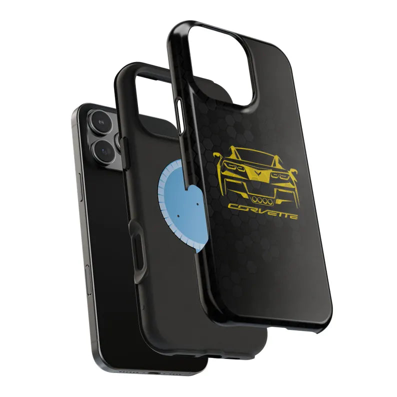 Corvette C7 Custom Illustrated Magnetic Tough Case, iPhone Case, Impact Resistant, MagSafe, Rubber Liner, Matte or Glossy, Cell Phone Case