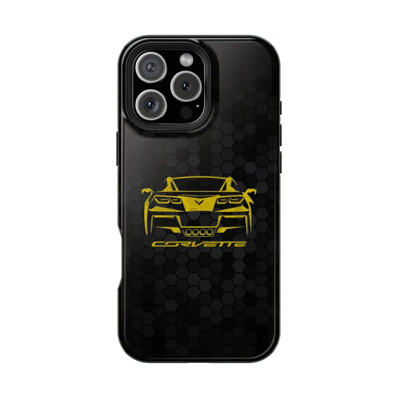 Corvette C7 Custom Illustrated Magnetic Tough Case, iPhone Case, Impact Resistant, MagSafe, Rubber Liner, Matte or Glossy, Cell Phone Case