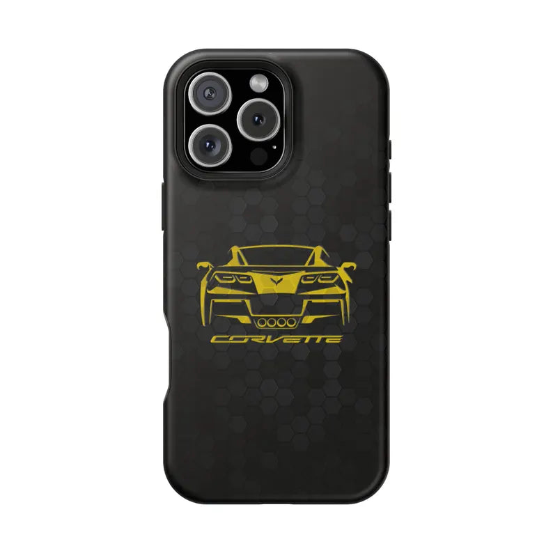 Corvette C7 Custom Illustrated Magnetic Tough Case, iPhone Case, Impact Resistant, MagSafe, Rubber Liner, Matte or Glossy, Cell Phone Case
