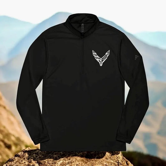 Adidas® Quarter-Zip Corvette C8 Pullover, Athletic Wear, Gym Lovers, Gifts for Him/Her, Casual Wear, Long Sleeve, White Corvette Logo