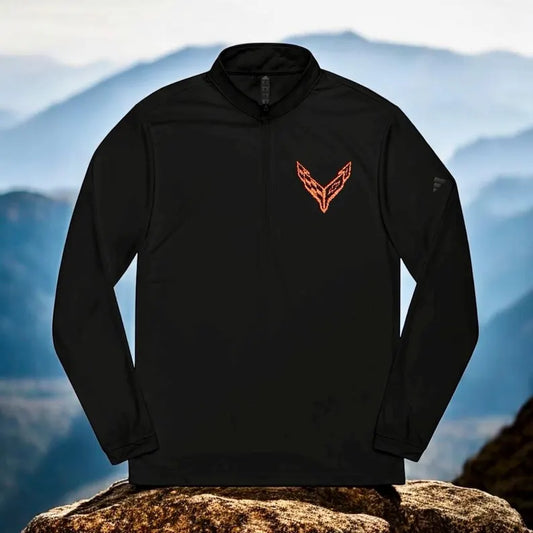Adidas® Quarter-Zip Corvette C8 Pullover, Athletic Wear, Gym Lovers, Gifts for Him/Her, Casual Wear, Long Sleeve, Orange Corvette Logo