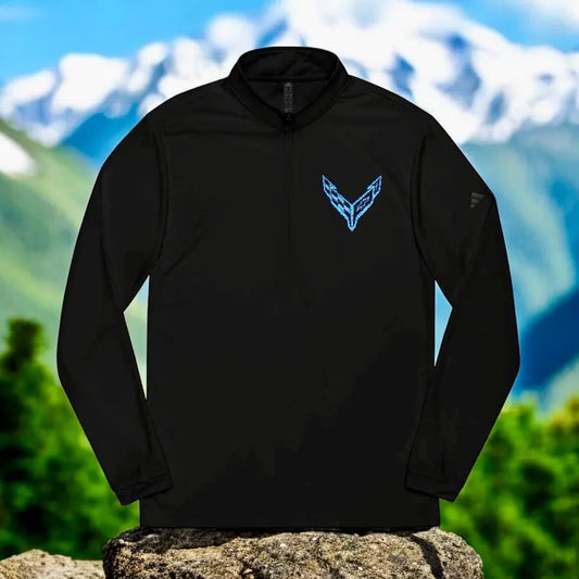 Adidas® Quarter-Zip Corvette C8 Pullover, Athletic Wear, Gym Lovers, Gifts for Him/Her, Casual Wear, Long Sleeve, Blue Corvette Logo