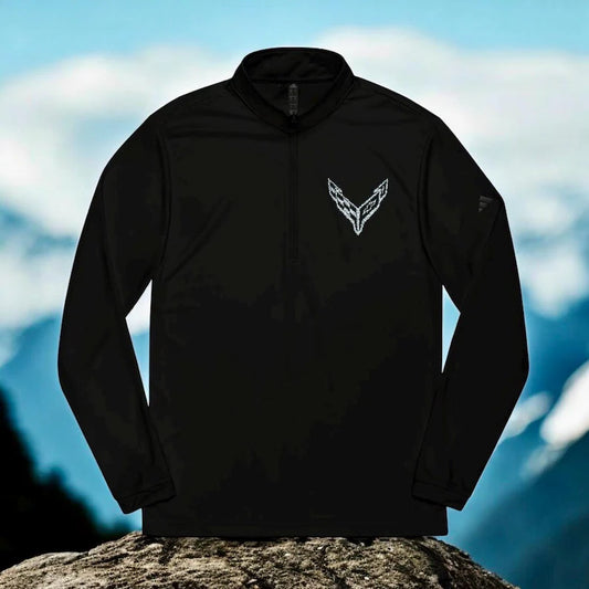 Adidas® Quarter-Zip Corvette C8 Pullover, Athletic Wear, Gym Lovers, Gifts for Him/Her, Casual Wear, Long Sleeve, Gray Corvette Logo