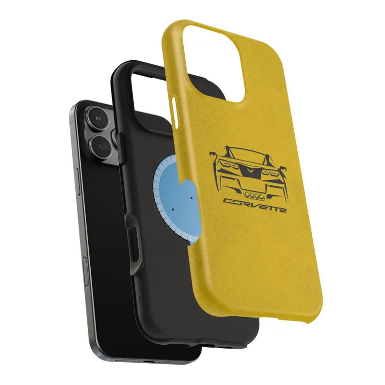 Corvette C7 Custom Illustrated Magnetic Tough Case, iPhone Case, Impact Resistant, MagSafe, Rubber Liner, Matte or Glossy, Cell Phone Case