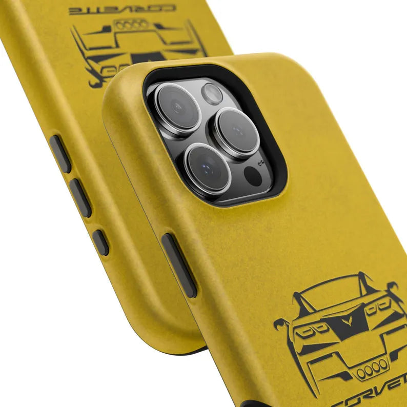 Corvette C7 Custom Illustrated Magnetic Tough Case, iPhone Case, Impact Resistant, MagSafe, Rubber Liner, Matte or Glossy, Cell Phone Case