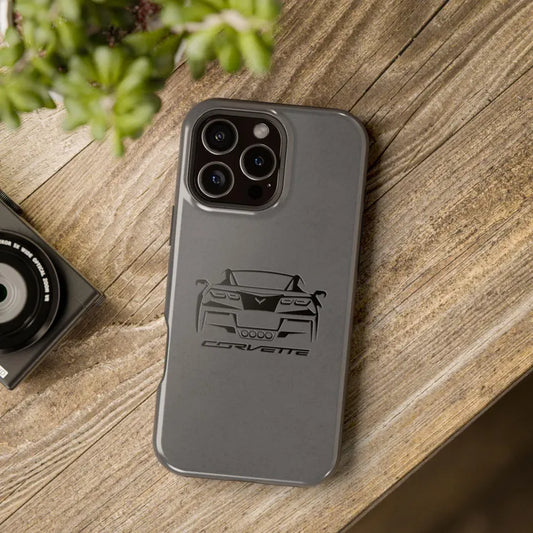 Corvette C7 Custom Illustrated Magnetic Tough Case, iPhone Case, Impact Resistant, MagSafe, Rubber Liner, Matte or Glossy, Cell Phone Case