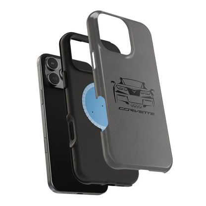 Corvette C7 Custom Illustrated Magnetic Tough Case, iPhone Case, Impact Resistant, MagSafe, Rubber Liner, Matte or Glossy, Cell Phone Case