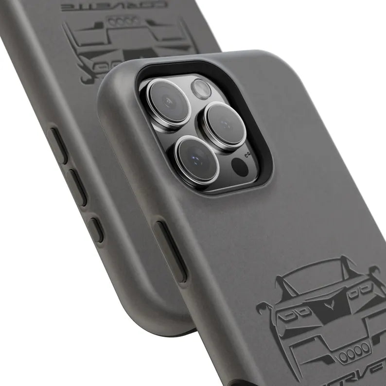 Corvette C7 Custom Illustrated Magnetic Tough Case, iPhone Case, Impact Resistant, MagSafe, Rubber Liner, Matte or Glossy, Cell Phone Case