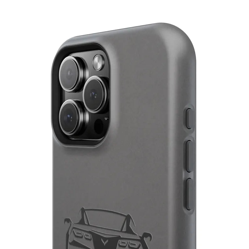 Corvette C7 Custom Illustrated Magnetic Tough Case, iPhone Case, Impact Resistant, MagSafe, Rubber Liner, Matte or Glossy, Cell Phone Case