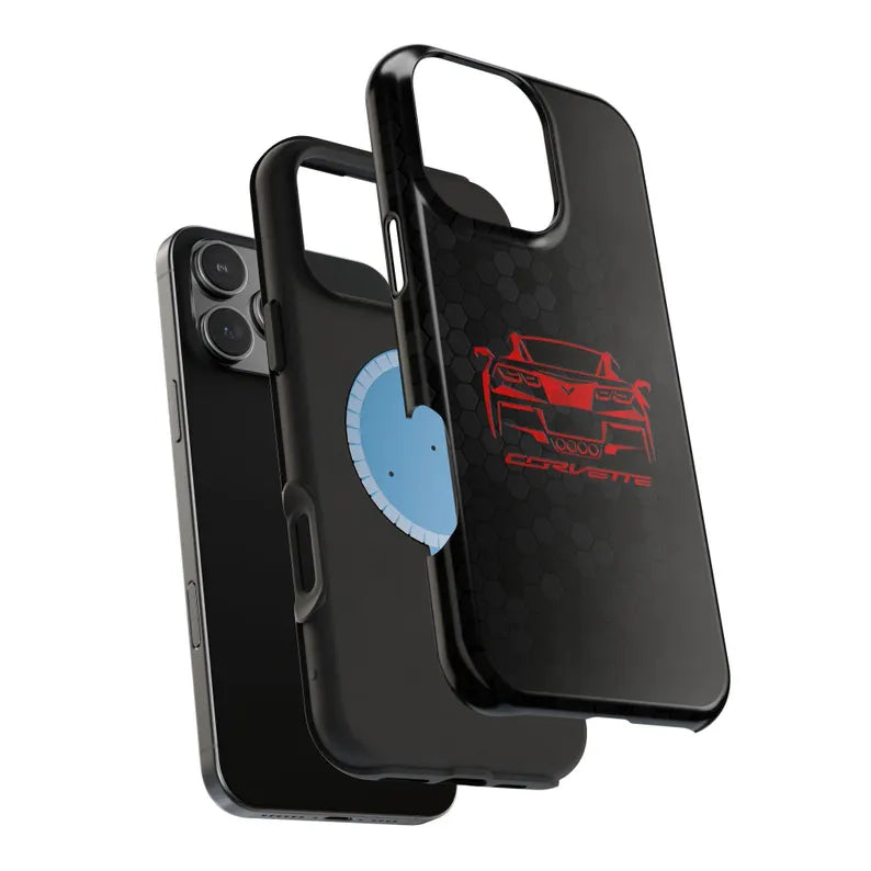 Corvette C7 Custom Illustrated Magnetic Tough Case, iPhone Case, Impact Resistant, MagSafe, Rubber Liner, Matte or Glossy, Cell Phone Case
