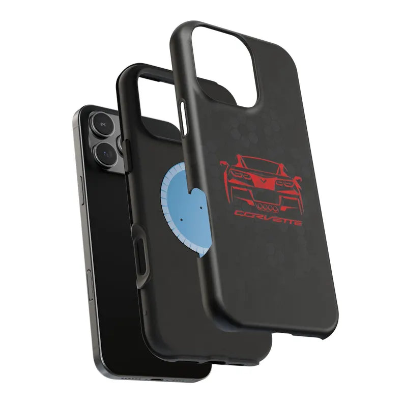 Corvette C7 Custom Illustrated Magnetic Tough Case, iPhone Case, Impact Resistant, MagSafe, Rubber Liner, Matte or Glossy, Cell Phone Case