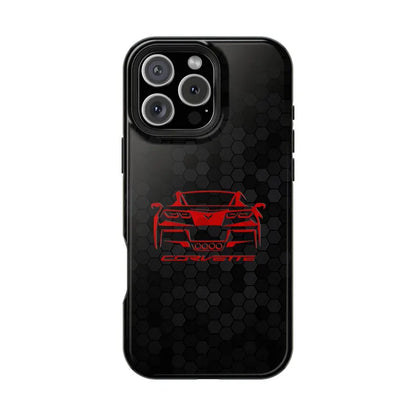 Corvette C7 Custom Illustrated Magnetic Tough Case, iPhone Case, Impact Resistant, MagSafe, Rubber Liner, Matte or Glossy, Cell Phone Case