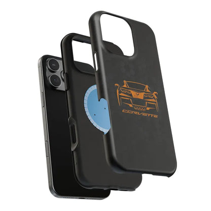 Corvette C7 Custom Illustrated Magnetic Tough Case, iPhone Case, Impact Resistant, MagSafe, Rubber Liner, Matte or Glossy, Cell Phone Case