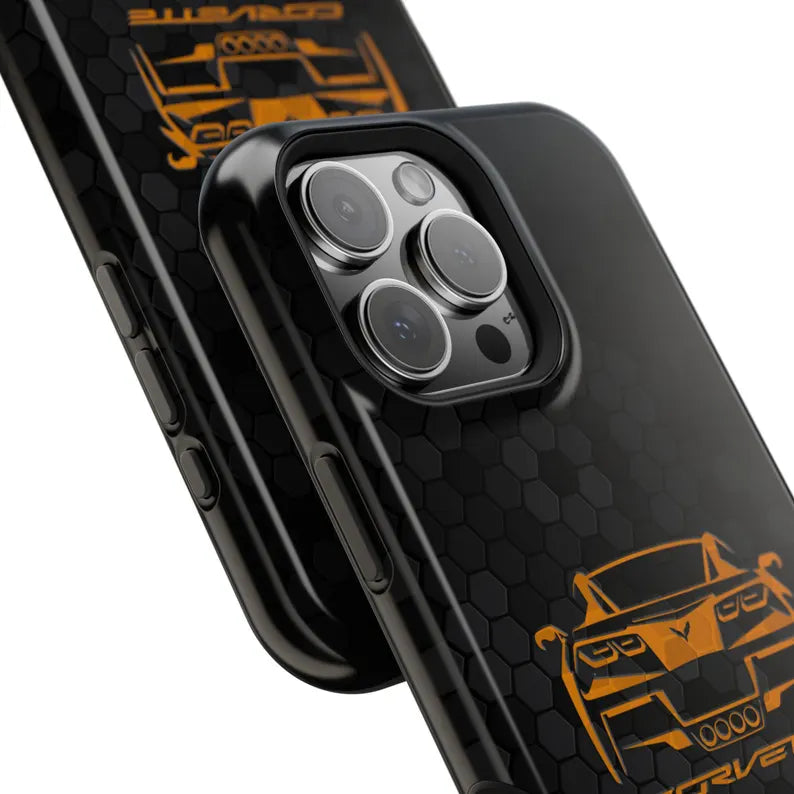 Corvette C7 Custom Illustrated Magnetic Tough Case, iPhone Case, Impact Resistant, MagSafe, Rubber Liner, Matte or Glossy, Cell Phone Case