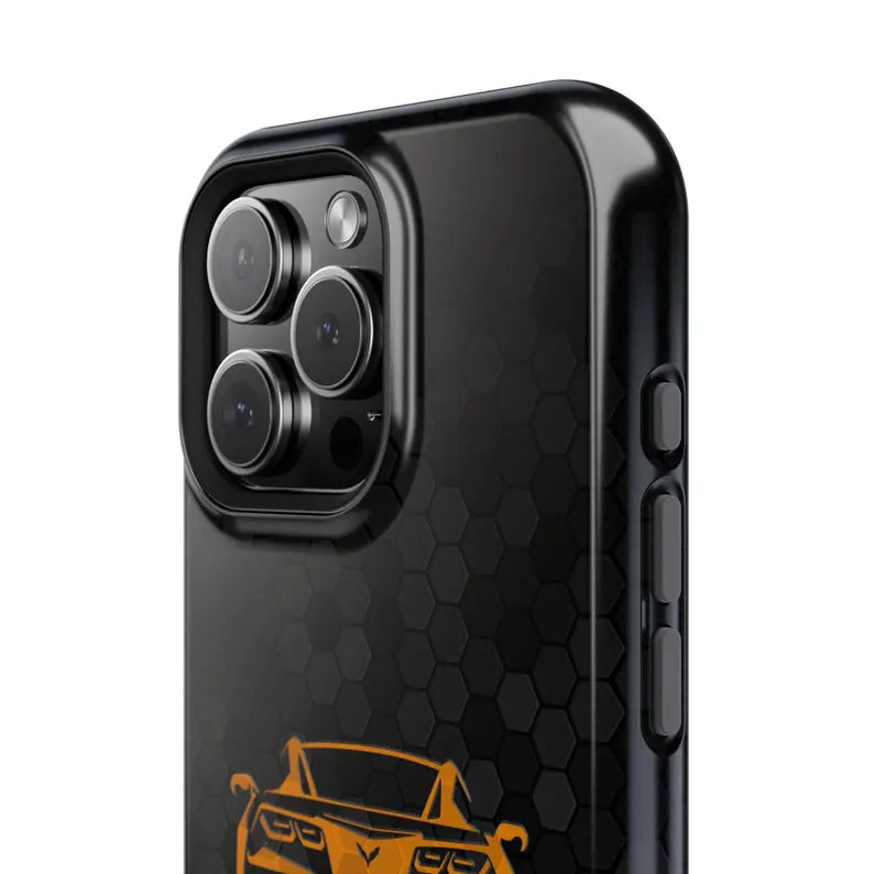 Corvette C7 Custom Illustrated Magnetic Tough Case, iPhone Case, Impact Resistant, MagSafe, Rubber Liner, Matte or Glossy, Cell Phone Case