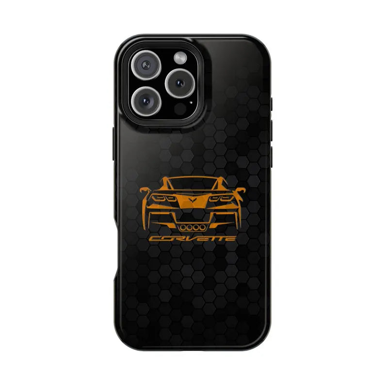 Corvette C7 Custom Illustrated Magnetic Tough Case, iPhone Case, Impact Resistant, MagSafe, Rubber Liner, Matte or Glossy, Cell Phone Case